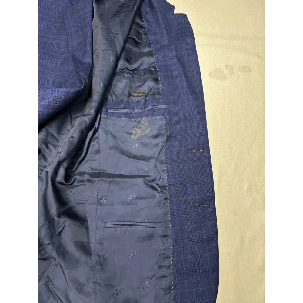 Jos A Bank Reserve Silk Wool Blazer Mens 40R Blue Burgundy Plaid Granada Sport